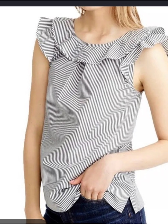 J. Crew Tops - J. Crew Sleeveless Ruffle Yoke Striped Blouse - Gray & White